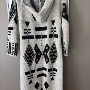Southwestern Aztec Style Hooded Sweater Coat Duster Cardigan Large
